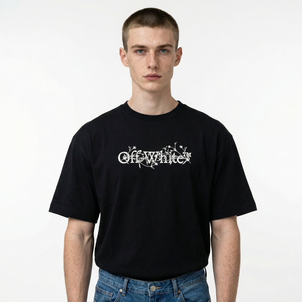 Off-White™ Floral Logo Print T-Shirt in Black
