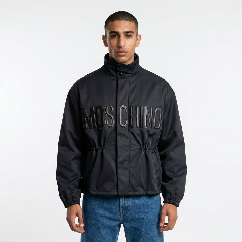 Moschino Embossed Logo High-Neck Jacket in Black