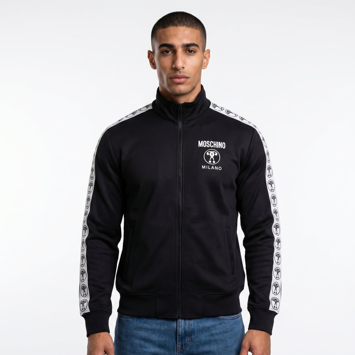 Moschino Milano Logo Tape Track Jacket in Black