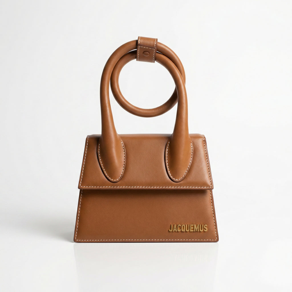 Jacquemus Circular Handle Leather Bag in Caramel Brown