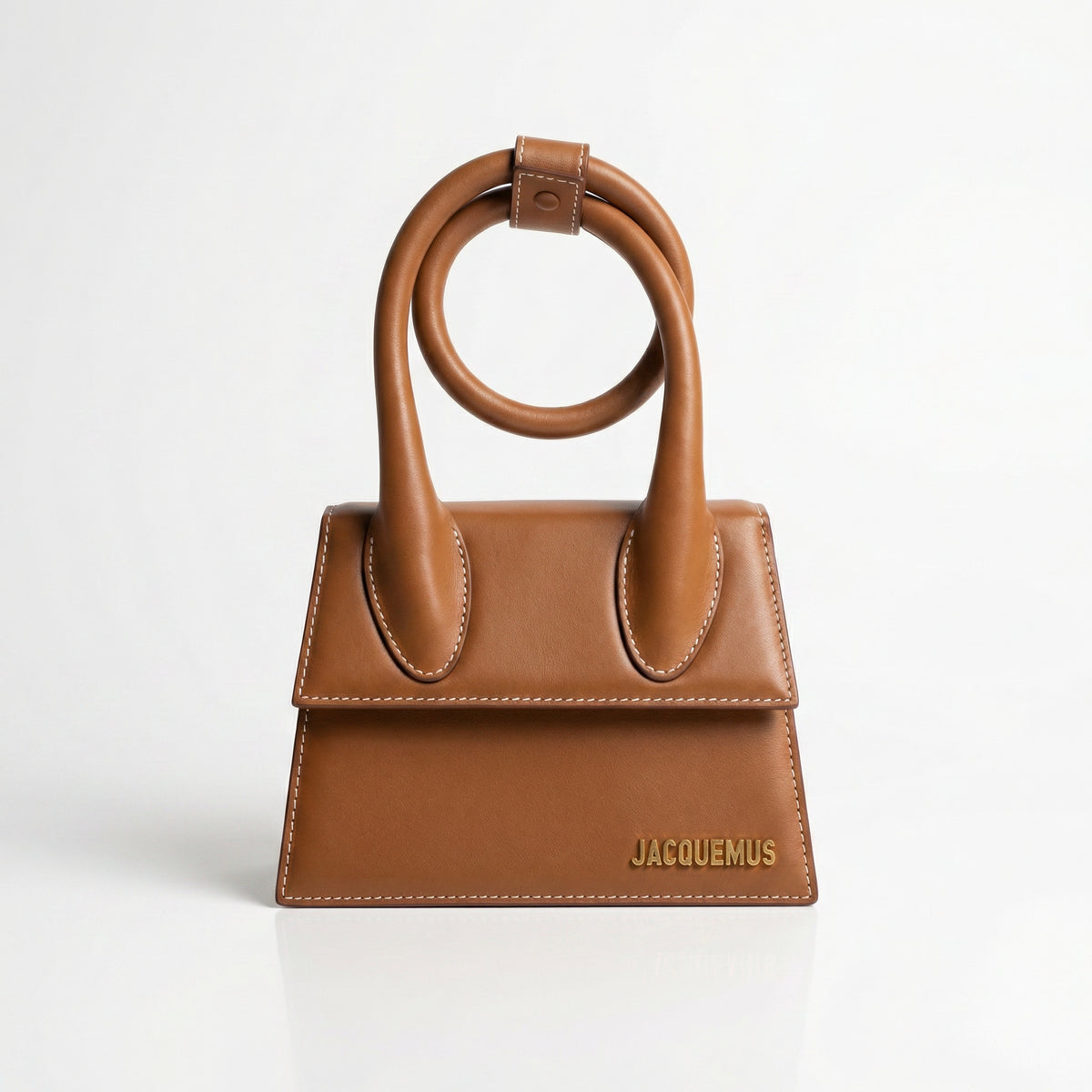 Jacquemus Circular Handle Leather Bag in Caramel Brown