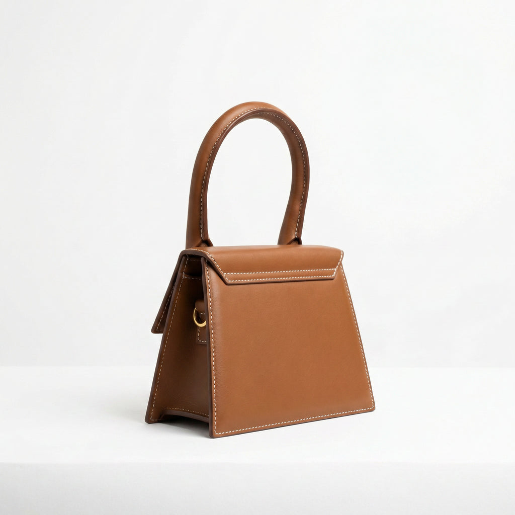 Jacquemus Circular Handle Leather Bag in Caramel Brown
