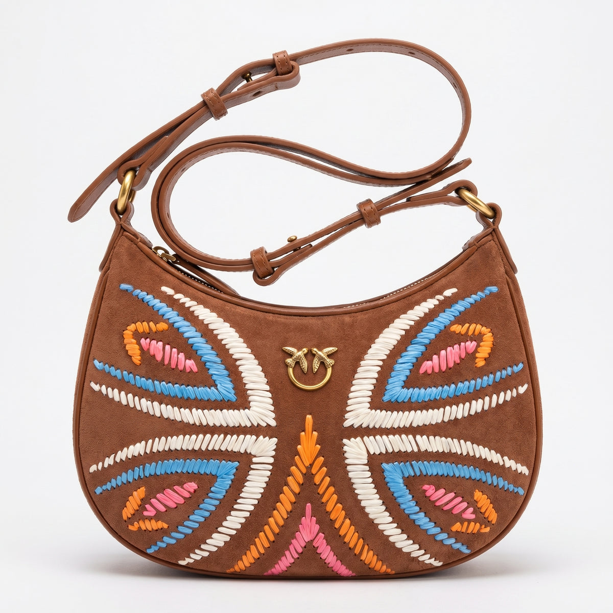 Pinko Embroidered Suede Shoulder Bag