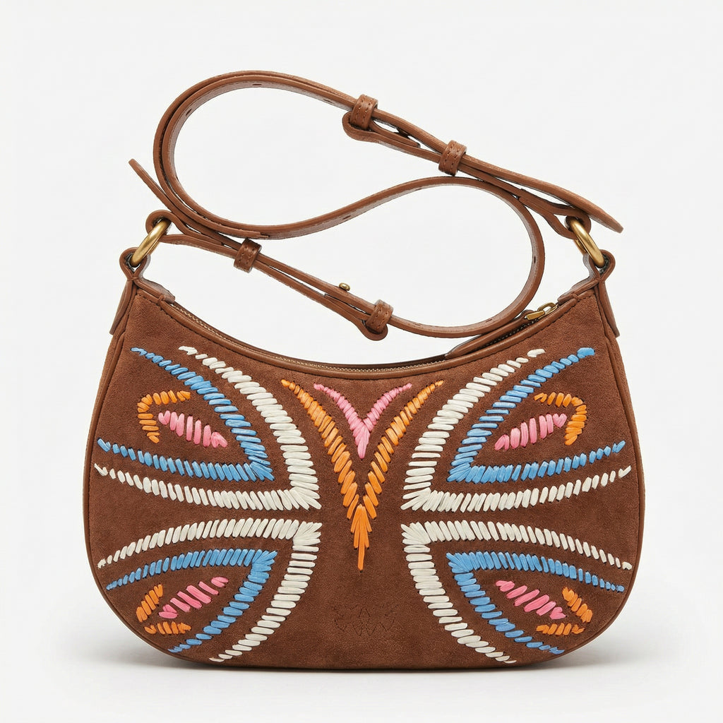 Pinko Embroidered Suede Shoulder Bag