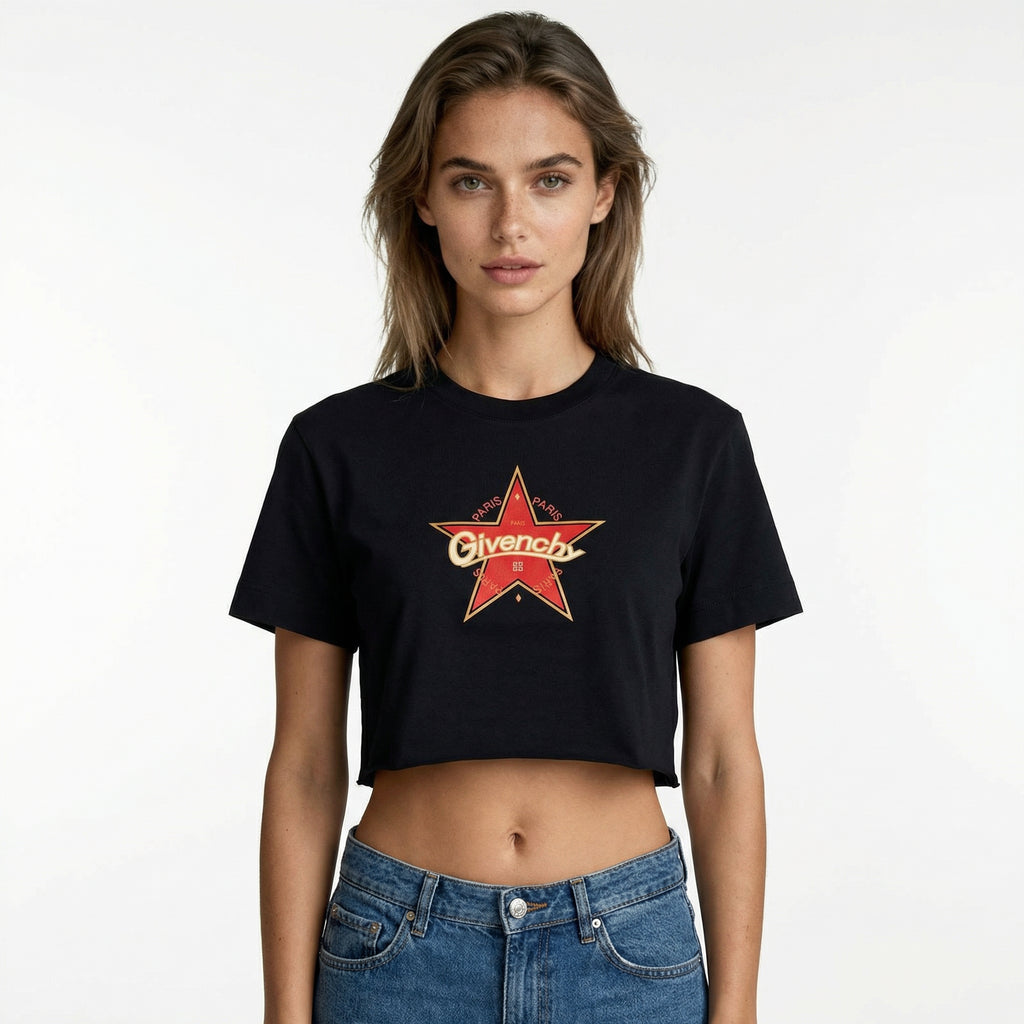 Givenchy Paris Star Logo Cropped T-Shirt in Black
